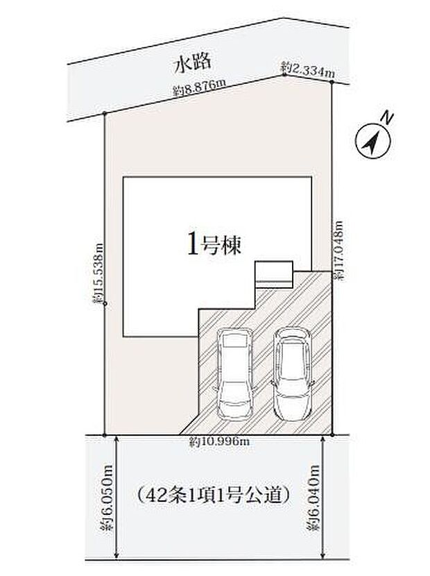 【全体区画図】敷地55坪超え♪南庭付きの理想的なお住まいです!カースペースは2台分完備!家族分の自転車を駐輪したり、来客用の駐車スペースとしてもお使いいただけます。