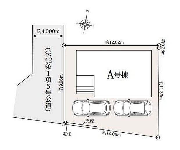 【全体区画図】閑静な住宅倍に佇む全室南向き１棟♪カースペースは２台分完備！家族分の自転車を駐輪したり、来客用の駐車スペースとしてもお使いいただけます。