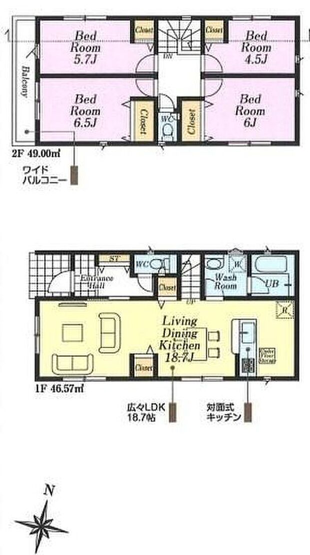 【4LDK】☆ご家族がふれあうリビングイン階段☆
広々１８帖超LDK♪ご家族との自然なコミュニケーションが生まれるリビングイン階段を採用！暖かい光が降り注ぐ、温もりあふれるお住まいです♪
