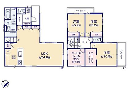 ☆LDK２４．８帖の大空間☆ワンフロアタイプのLDKは２４．８帖！ご家族でゆったりとお寛ぎいただけます♪１０帖超えの主寝室にはベッドの他にTVやチェストを置いても♪納戸・WIC・SIC完備♪ 