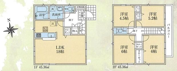 【4LDK】ゆったり寛げる充分な広さのワンフロアタイプ18帖LDK♪2階には4居室をご用意!全室二面採光で収納完備!ご家族それぞれのプライベート空間も保てますね♪
