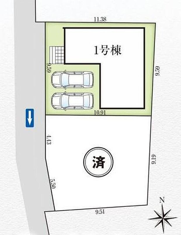 【全体区画図】東武東上線・東武越生線「坂戸」駅徒歩5分!スーパー・コンビニ・DSが徒歩圏内に揃う利便性の高い好立地です♪駐車2台分完備!家族分の自転車を駐輪したり、来客用の駐車スペースとしてもお使いいただけます。