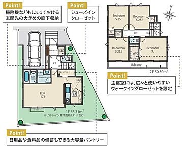 ☆大型キッチンパントリー☆
キッチン横に大型パントリー完備！家族が多いとすぐなくなってしまう水や食材をまとめ買いしても置き場所に困らないのはうれしいですね♪ 