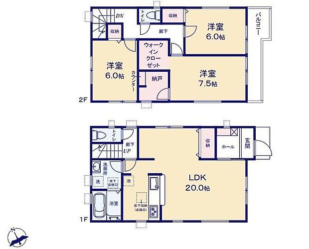 【3LDK+S】☆多目的ルーム付き☆
２階に多目的に使用可能な納戸を設けました！収納スペースとしては勿論、テレワークコーナーやスタディーコーナー、趣味のお部屋にも最適！