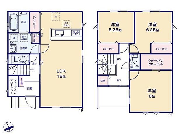 【3LDK】☆主寝室ゆとりの8.25帖☆寛ぎの時間を紡ぎだすWIC付き主寝室♪シングルベッド2台やキングサイズを置いても、ドレッサーやテレビ、チェストなどを置く余裕が生まれます!