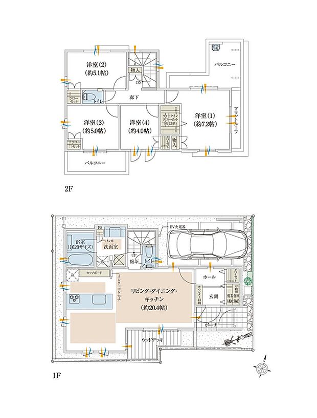 南面にワイドに広がる約20.4帖のリビング・ダイニング・キッチン。
キッチン、洗面室にも床暖房を採用し、インテリアと調和するカップボードをあらかじめ設置。