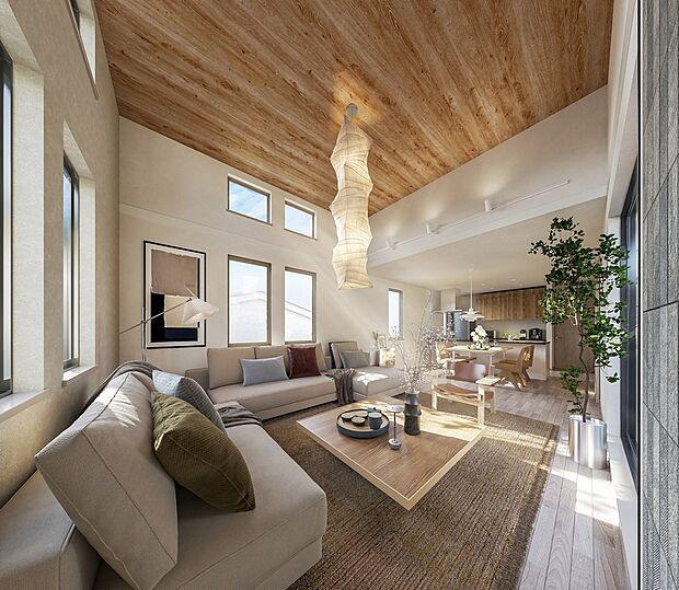 全邸に100m2以上のゆったりとした居住空間。20帖以上のリビング・ダイニング・キッチンや、豊かな収納空間を装備。