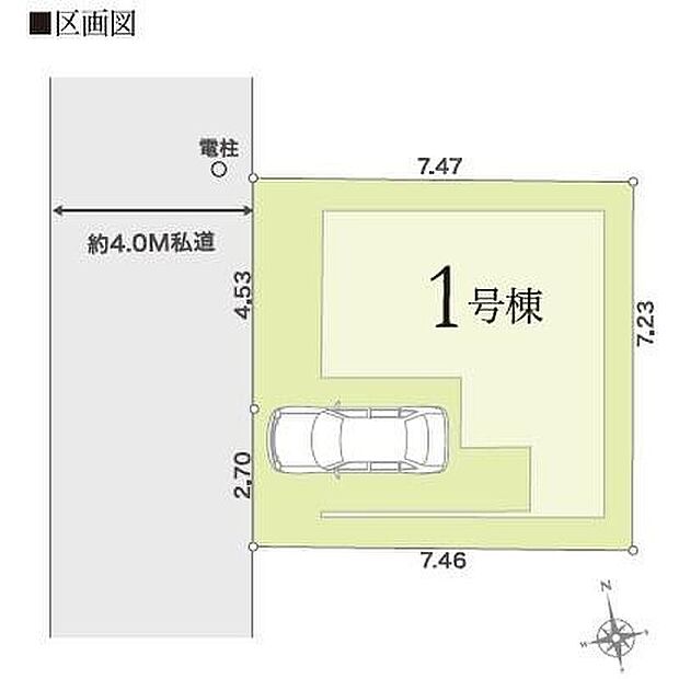 ≪全体区画図≫
前面道路は車通りが少ないため、駐車の際にもスムーズです♪ビルトインガレージの車庫は雨からお気に入りのお車を守ってくれます♪