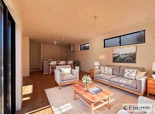 暖かな雰囲気のLDK。ご家族が自然と集まる穏やかな暮らしがイメージできますね♪
※こちらはCGで画像を生成したイメージ画像になります。家具などは付いておりません。