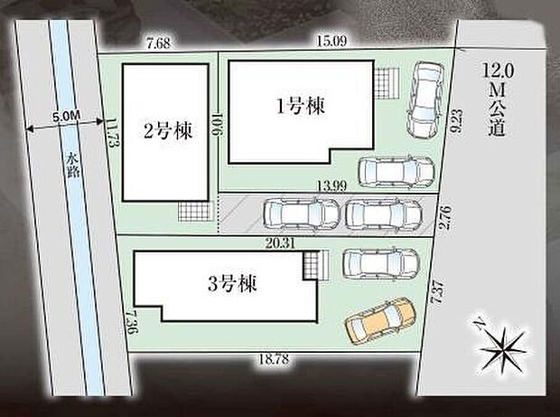 前道が12mあり、たくさんの陽光が射し込む立地です◎十分な広さがあるので車庫入れが苦手な方でも安心して入れられますね♪