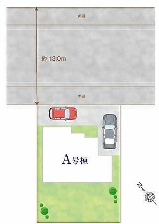 ≪区画図≫
前面道路は道路幅も広く、開放感たっぷり♪
車種により2台駐車可能なカースペース♪家族分の自転車を駐輪したり、来客用の駐車スペースとしてもお使いいただけます。