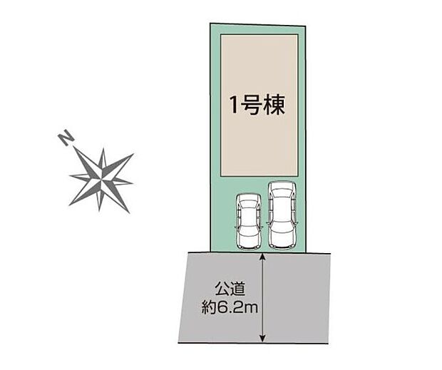 カースペースは車種により2台分駐車可能です！前道が約6.2ｍあるので、車庫入れが苦手な方でも安心して入れられます。家族分の自転車を駐輪したり、来客用の駐車スペースとしてもお使いいただけます♪