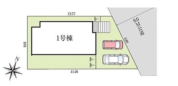 土地面積42.42坪のゆとりある敷地♪
前面道路にゆとりがあるためお車の出し入れもしやすいです♪
