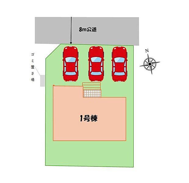 道幅も広く、お車の出し入れもラクラク♪
カースペース3台確保!