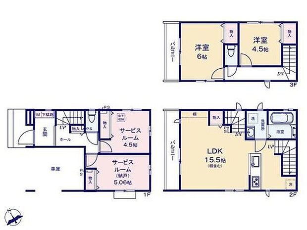 【2LDK+2S】◇雨風から車を守ってくれるビルトインガレージ付き♪
◇リビング収納やホール収納など収納スペースも豊富♪
◇2つのストレージルームは窓付き+収納付きなので、居室としても問題なくお使いいただけます♪
