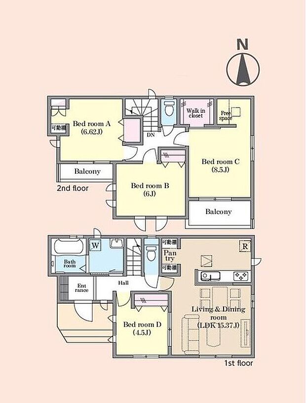 【4LDK】☆全居室南向きで明るく開放的♪
☆WICやパントリー完備の収納豊富な間取り♪
☆主寝室の一角にフリースペースを設置♪
☆1階洋室はお子様のプレイスペースにもオススメ♪