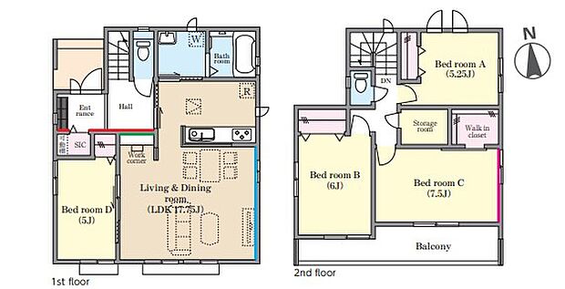 【4LDK】家事動線と収納力に配慮したし暮らしやすい4LDKプラン!LDKは家族が自然と集まる開放的な空間設計。水回りをまとめることで、日々の家事効率にも配慮しています。
