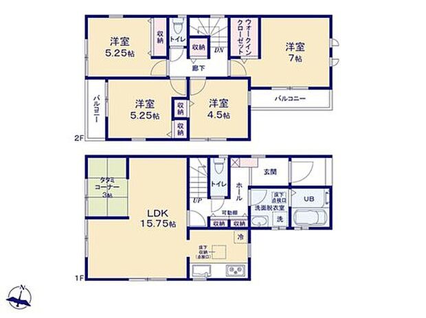 【4LDK】南向きの明るいリビングには、足を伸ばして寛げるタタミコーナー付きです♪
主寝室にはゆとりあるウォークインクローゼットを採用◎季節物のお洋服もたっぷり収納できます!
