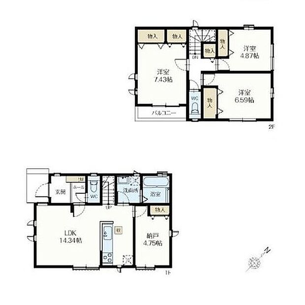 【3LDK+S】2階に居室をまとめてプライベートの時間も充実♪
リビングイン階段を採用し、家族のコミュニケーションが
自然と生まれます◎居室としても使える4.75帖の納戸は
お子様の個室が必要になった際にも便利☆