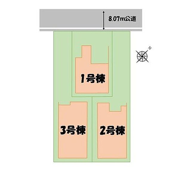 【区画図】前面道路は約8ｍとゆとりがあるので、駐車が苦手な方もお車の出し入れがスムーズにできそうですね♪