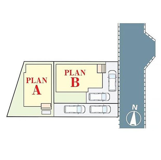 【区画図】南側に駐車場や庭スペースがあるため、建物に穏やかな陽光が採り込まれる明るい住まいです♪
