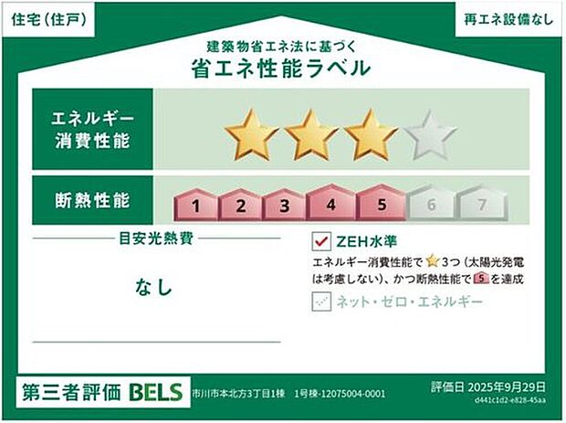 【【省エネ性能ラベル】】こちらの物件はZEH水準を満たした、省エネ性能に優れた物件です。　光熱費を抑えて暮らすことができるだけでなく、「熱の入りにくさ・逃げにくさ」という観点でも影響を受けにくい建物のため、長く快適にお過ごしいただけます♪

