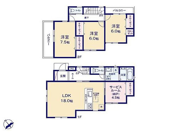 【3LDK+S】明るい18帖LDK!居室としても使える納戸付き♪
家族の成長に合わせてお使いいただけます◎
2面バルコニーは洗濯物とガーデニングを分けて使うのもおススメ☆