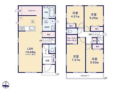 ◇広々19帖超のLDK！対面キッチンからはLDK全体を見渡せます♪
◇パントリー内に三段可動棚を標準設置し、収納力UP♪
◇リビングイン階段で、お子様の帰宅もすぐわかりますね♪ 