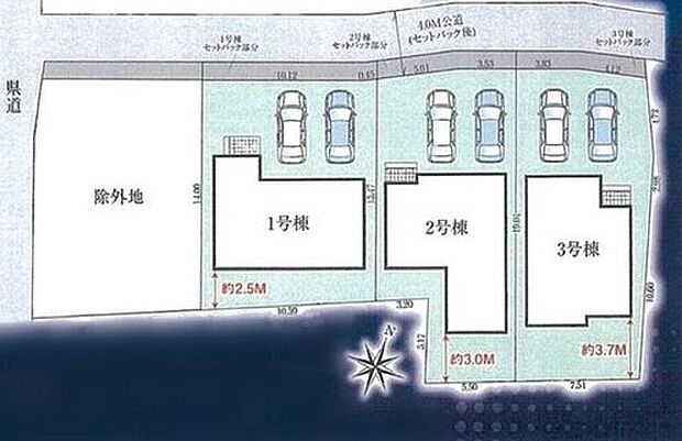 【全体区画図】駐車スペースはお車2台分ご用意しました。ご家族の自転車を停めたり来客の際に駐車することもできます♪
