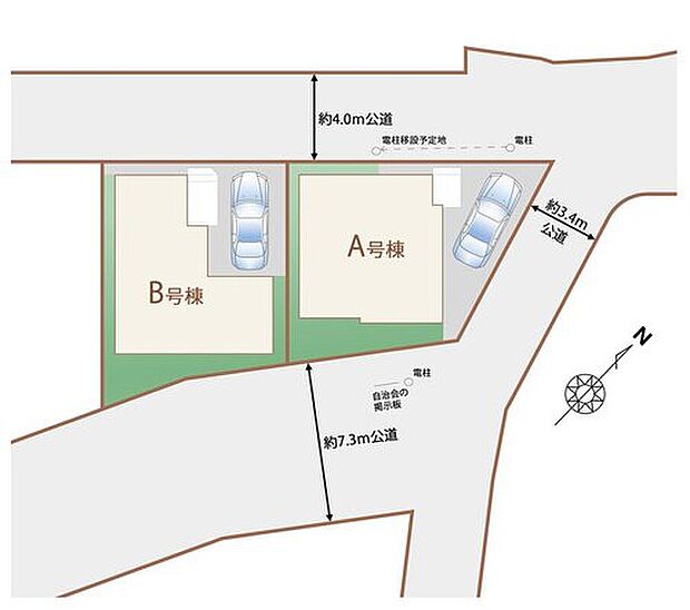 【【全体区画図】】三方角地(A号棟)・両面道路の開放的な立地です☆