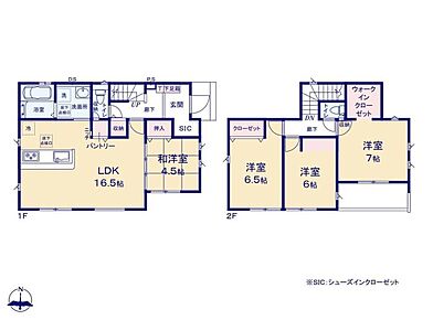 食品や日用品ストックとして便利なパントリー付き♪
リビング横の居室はお子様の遊びスペースや来客用にも便利♪
衣類の管理がラクになるWIC付き☆ 