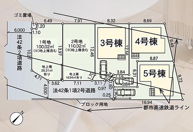 【全体区画図】駐車スペース付き!来客時やご家族の自転車駐輪スペースとしても活躍しそうですね♪小中学校まで徒歩9分以内でお子様の通学にも安心です◎