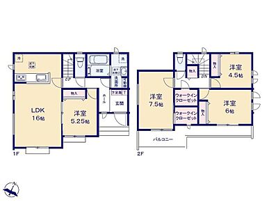 2部屋から出入り可能のバルコニーは洗濯動線がスムーズ♪WICも2か所備えて衣類の管理がラクラクです◎リビングで過ごすお子様が見えて安心の対面式キッチン。 