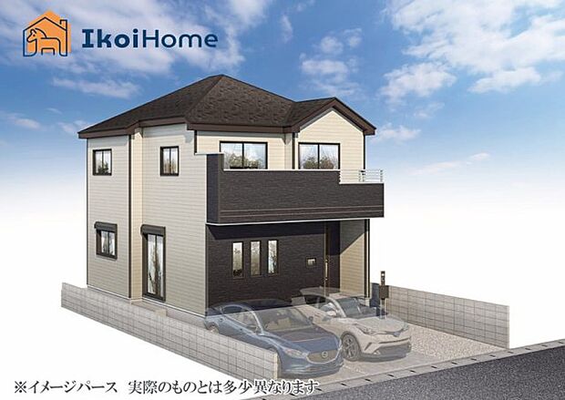 完成予想パース●駐車場並列3台可能!LDK約18帖で広々!前面道路とフラットで道幅も約6mございます