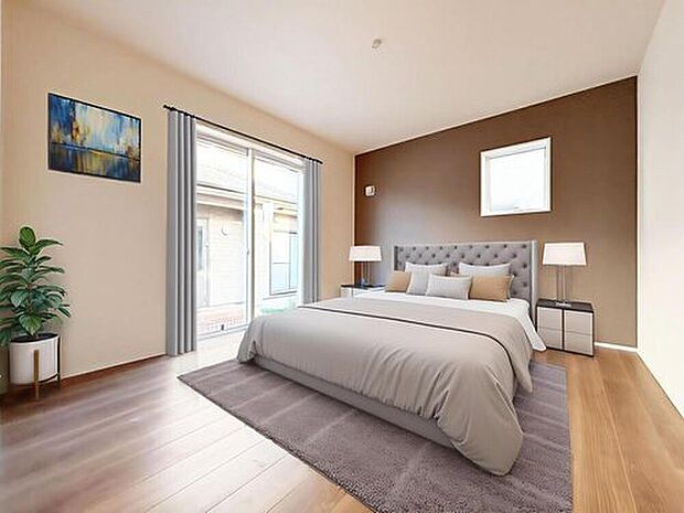 【２号棟】
家族一人ひとりの大切なプライベート空間。趣味に合わせて使って頂けるようシンプルに仕上げてあります。
※家具をCGで加工しています。家具付き販売ではございません。