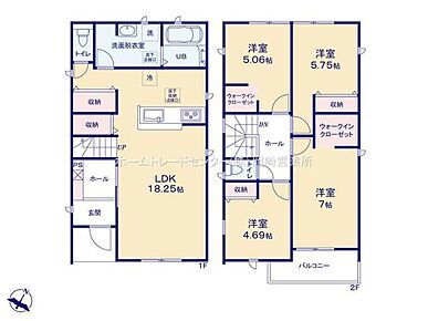 １８帖超のリビングには収納複数有りで便利☆水回りも集中しているので家事動線も良好です♪２階に４部屋の間取りで個々の時間を大切にできます☆各居室収納つき♪ 