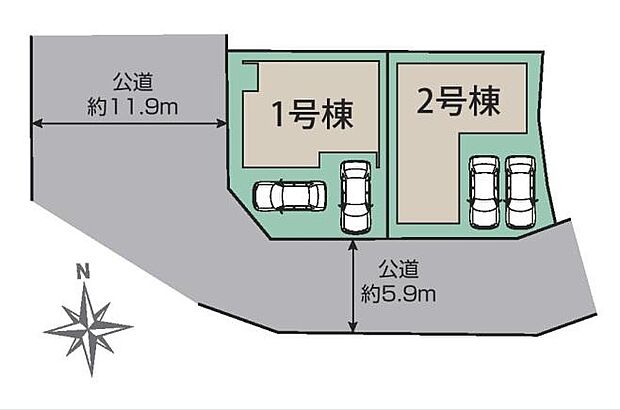 【全体区画図】南向きで日当たり良好♪前面道路ゆとりあり☆