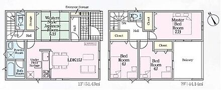 １５帖のリビングに洋風和室が隣接♪お子様のお昼寝スペースにもおすすめ☆２階居室は全て６帖以上！家族みんながゆったり過ごせます◎広々としたルーフバルコニー有り♪ 