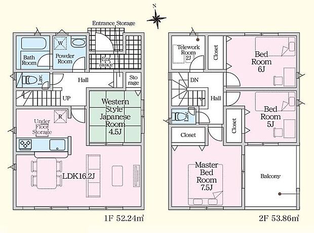 【4LDK+S】16帖超のリビングには4.5帖の洋風和室が隣接☆フチなしタタミでお手入れも楽です♪2階に2帖のテレワークスペースあり、収納や作業場など多用途に使用できます!ルーフバルコニーあり☆