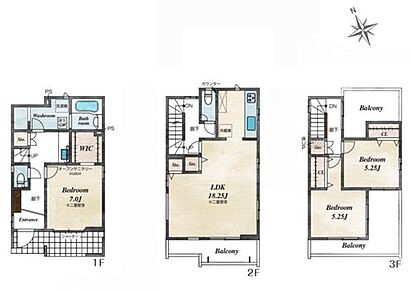 眺望を楽しめる3階建て☆18.25帖の広々リビングでうれしい食洗器付き♪多用途に使い分けできる3面バルコニー◎ 