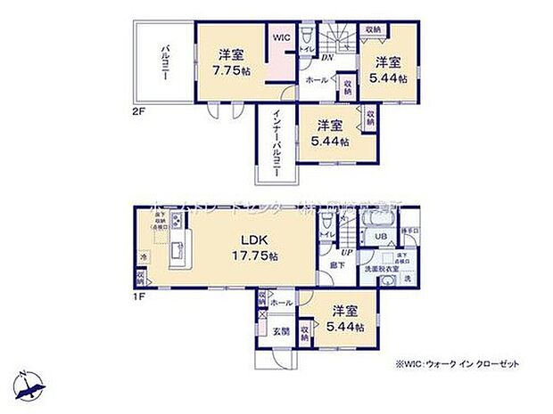 【4LDK】玄関ホールからアクセスできる洋室有り!客間として使用もできます☆広々17.75帖のLDK♪対面キッチン仕様で解放感有り☆洗面室に勝手口付きで便利です◎バルコニーは2か所有り♪