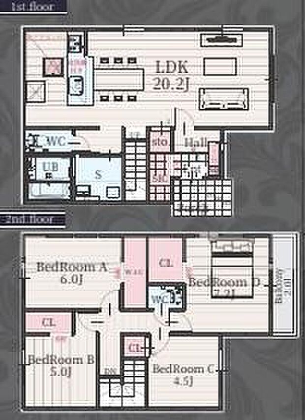 【4LDK】２０．２帖の広々としたリビングは大きな窓で開放感のあるつくり☆リビング階段なので、２階への移動もスムーズ♪