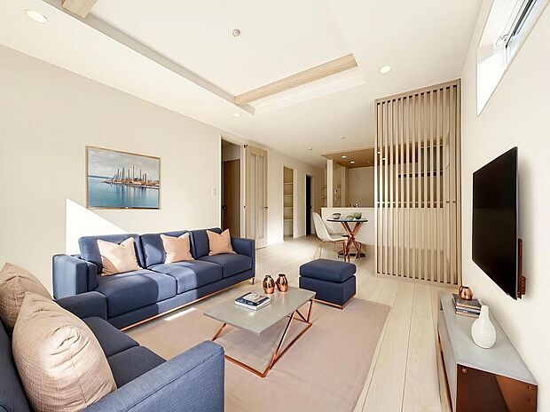 【リビング】ご家族みんなで長い時間を過ごすリビングは一番居心地のいいものであって欲しいですね。開放感のある広々リビングに光と風を呼び込みます。※家具をCGで加工しています。家具付き販売ではございません。