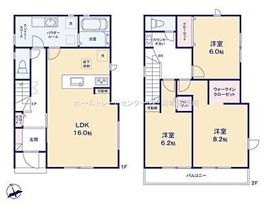 折り上げ天井のあるおしゃれな１６帖のLDK♪リビングから洗面～浴室へアクセスできる家事動線良好な間取り☆２階居室は全て６帖以上でゆったり過ごせます◎２部屋続きのバルコニー有り！ 