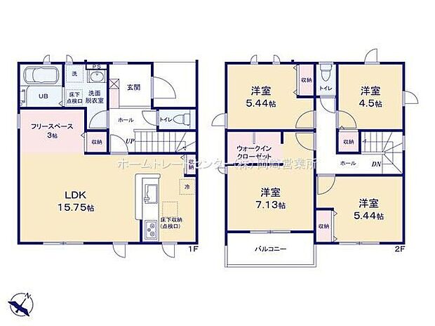 【4LDK】◇リビングに３帖のフリースペース付き♪多用途に使える空間です☆◇２階には洋室が４部屋あり、家族個々の時間を大切にできます◎◇各居室収納付きでお家もスッキリ片付きます♪