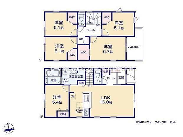 【5LDK】リビングには洋室が隣接☆リビングと一体利用が可能です♪２階には洋室が４部屋あり、家族個々の時間を大切にできます◎２階各居室にはウォークインクローゼット完備☆