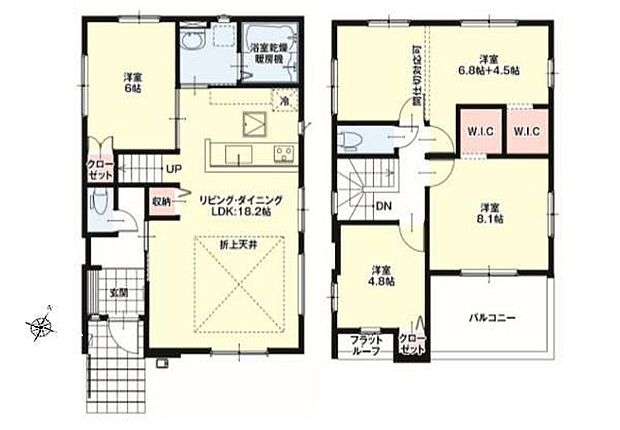 【4LDK】◇広々とした対面キッチンのある１８帖超のリビング♪リビングから洗面～浴室へアクセスでき家事動線良好な間取りです◎◇２階に間仕切り可能な洋室有り！ライフスタイルに合わせ間取り変更に対応できます