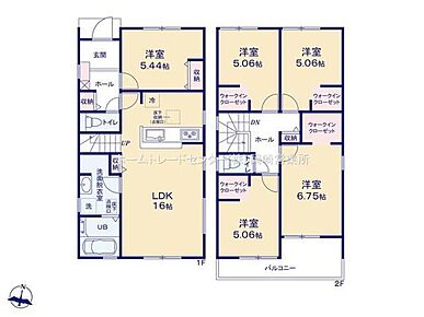 １６帖のLDK♪リビングから洗面～浴室へ行けるので家事動線良好◎２階に４部屋！家族のプライバシーも大切にできます♪２部屋からアクセスできる南向きのワイドバルコニーつき☆ 