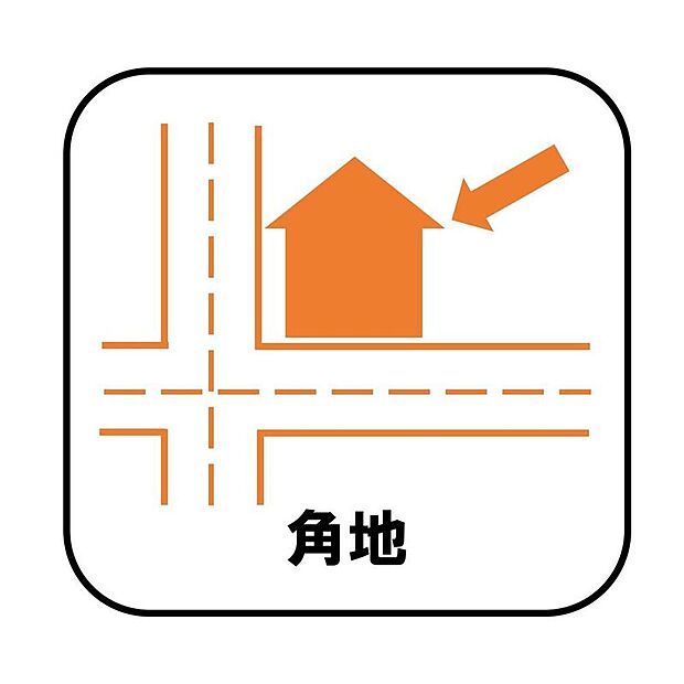 【角地】それぞれの方角から光が入ってくるため日当たりがよく開放感が得られます。また、人目に付きやすいため、家を開けることが多い家族にとって防犯対策にも有効です。