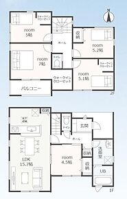 リビングには洋室が隣接☆リビングと一体利用が可能です♪２階には洋室が４部屋あり、家族個々の時間を大切にできます◎各居室収納付き！ウォークインクローゼットで大き目の荷物もスッキリ☆ 